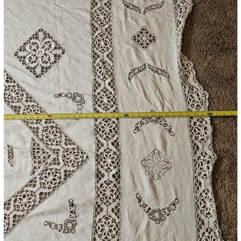 VTG Filet Lace Bedspread Tablecloth Cherubs Angels Putti Cutwork 80x85